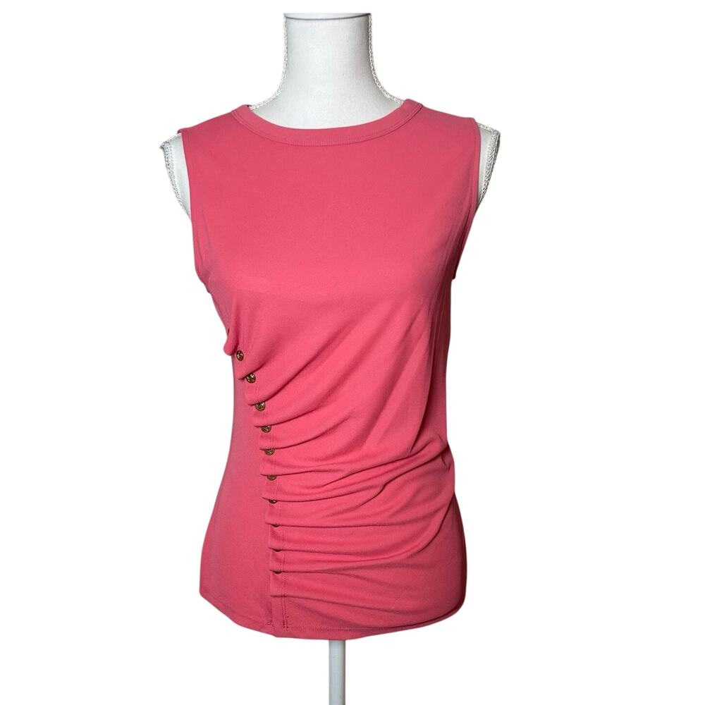 Donna Karan New York sleeveless ruching side with gold button details top‎ XS